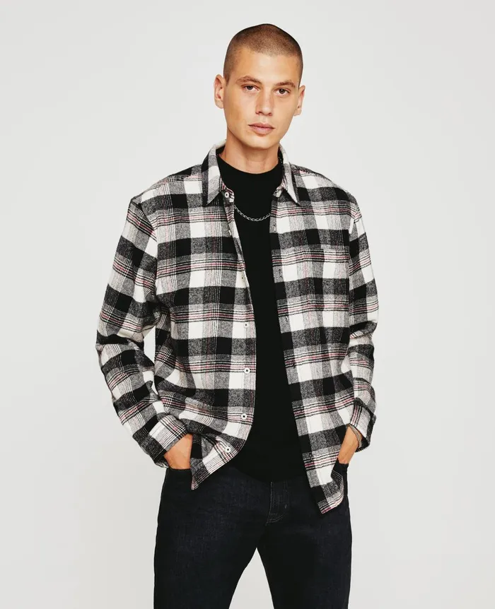 AG Jeans Aiden Shirt Field Plaid Black Multi Men Shirts