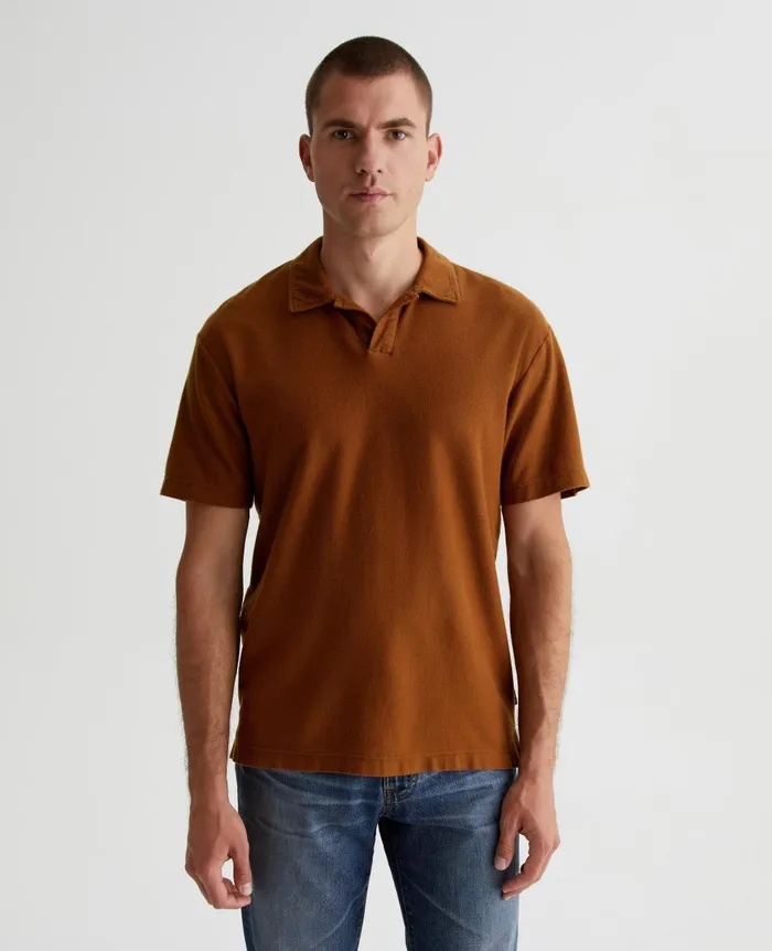 AG Jeans Bryce Johnny Collar Tree Bark Men Polos