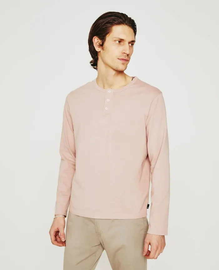 AG Jeans Bryce Long Sleeve Henley Rose Cloud Men Tees