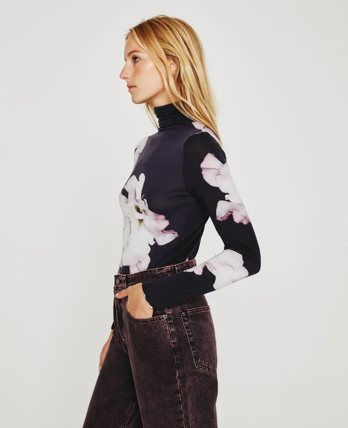 AG Jeans Chels Turtleneck Will Garden Black Multi Women Tops and Shirts