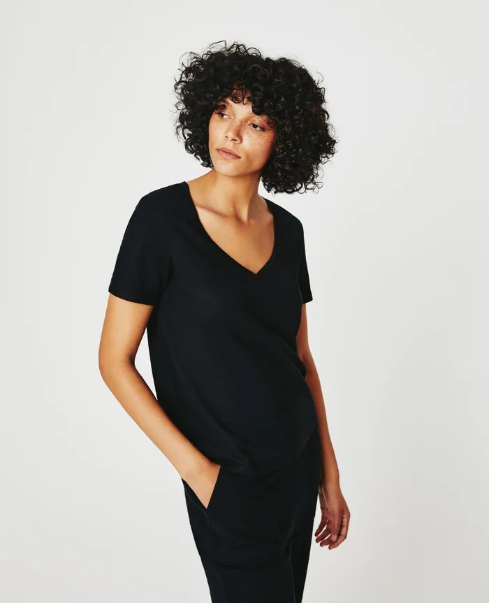 AG Jeans Jagger Vee True Black Women Tees and Tanks