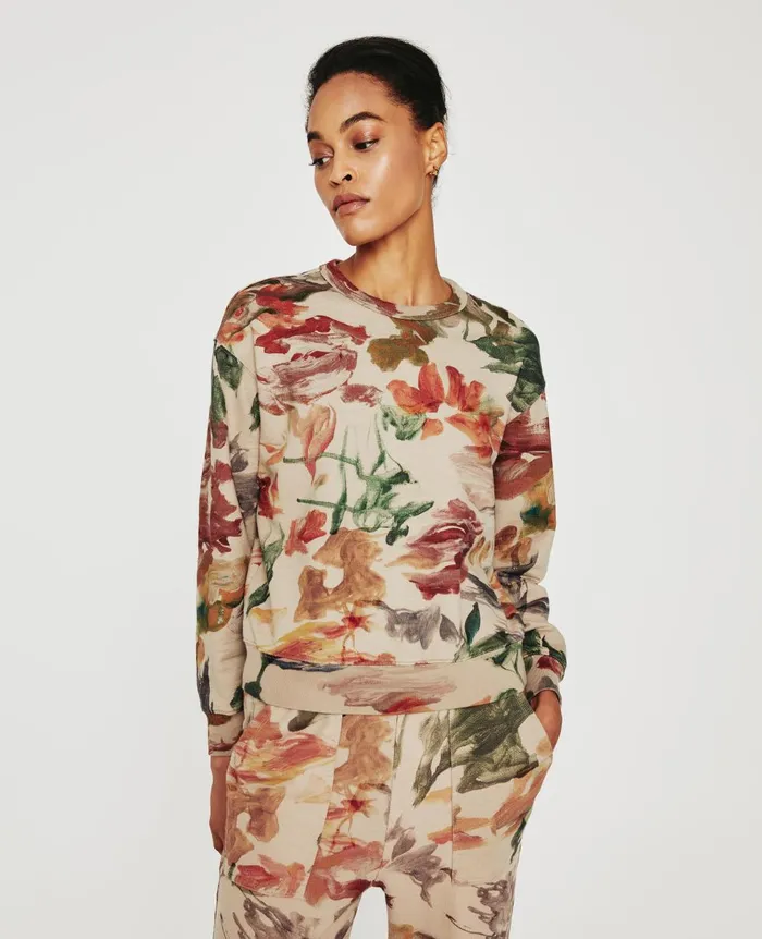 AG Jeans Nova Crew Garden Camo Neutral Multi Women Sweatshirts