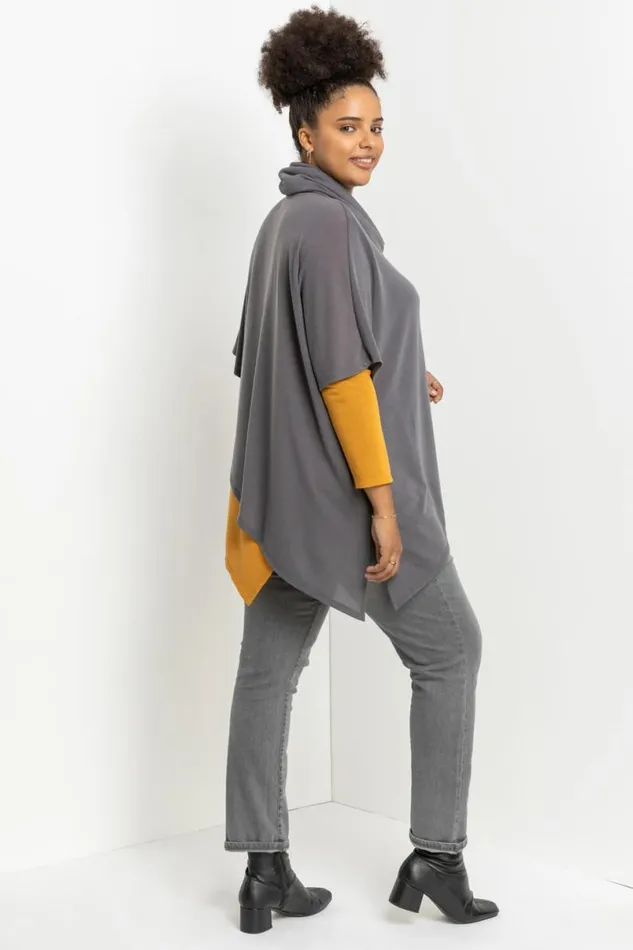 Amber Curve Colourblock Asymmetric Snood Tunic Top Women Roman Tops