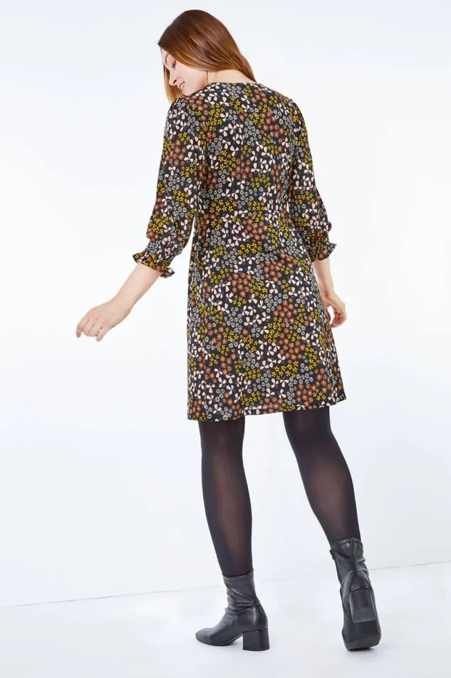 Amber Ditsy Floral Print Tea Dress Women Roman Dresses