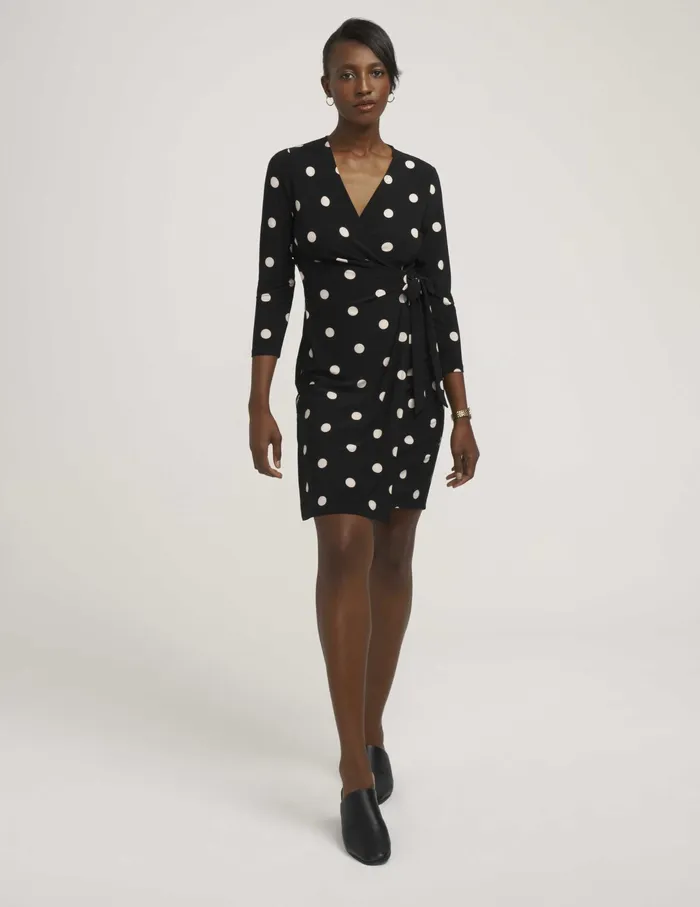 Anne Klein Dot Print Faux Wrap Dress Anne Black Women Clothing