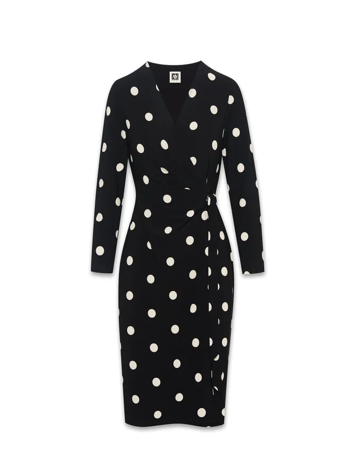 Anne Klein Dot Print Faux Wrap Dress Anne Black Women Clothing