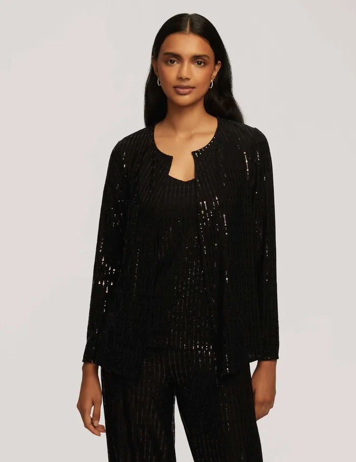Anne Klein Linear Shine Short Jacket Anne Black Women Clothing