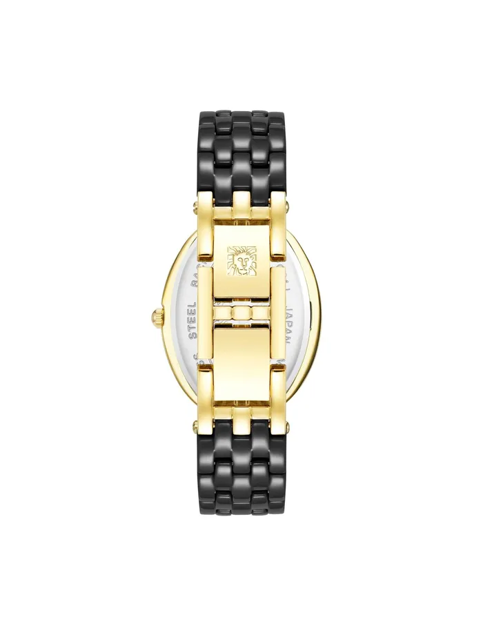 Anne Klein Oval Crystal Accented Ceramic Bracelet Watch Black Women Watches 038 Jewelry