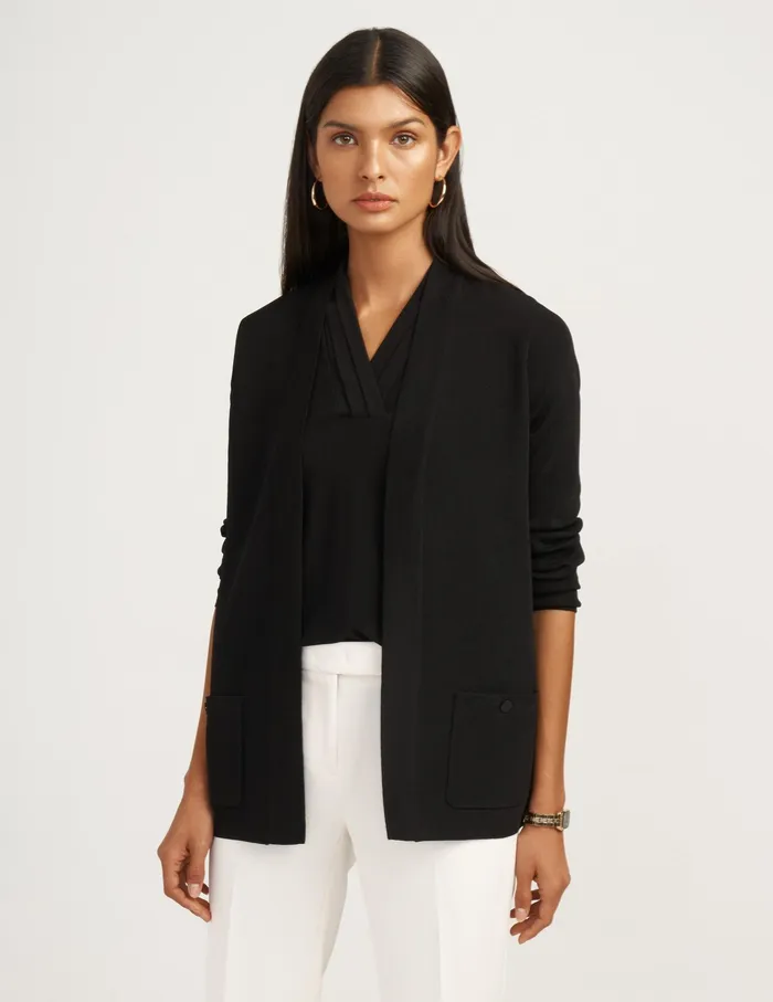 Anne Klein Petite Two Pocket Malibu Cardigan Anne Black Women Clothing