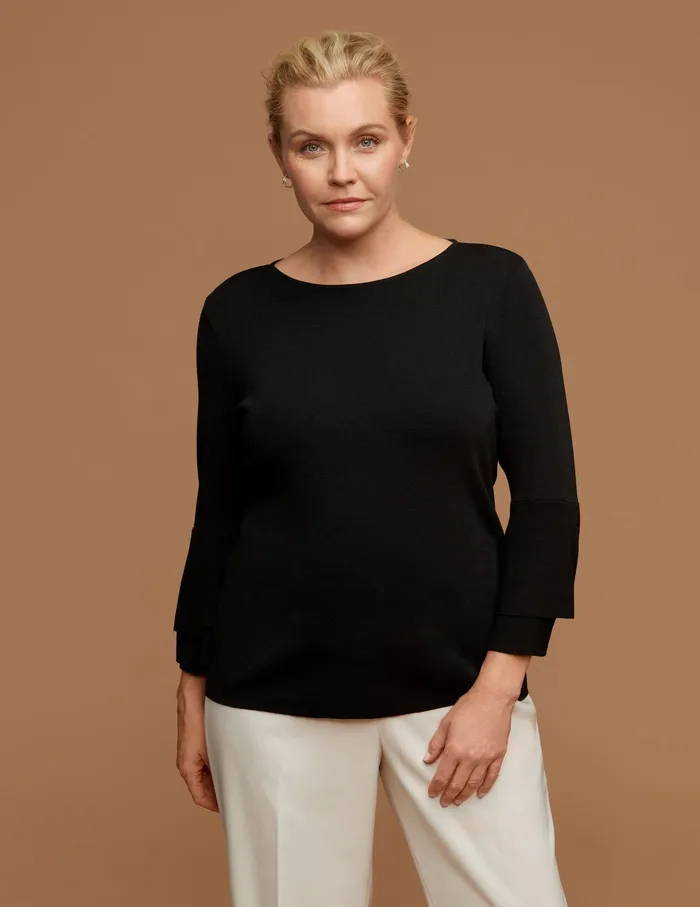 Anne Klein Plus Size Double Flare Sleeve Sweater Anne Black Women Clothing