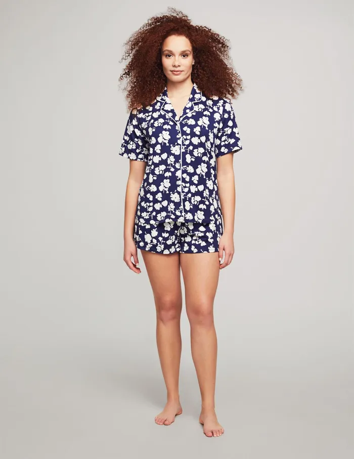 Anne Klein Short Sleeve Notch Pajama Boxer Set Navy Prt Women Clothing