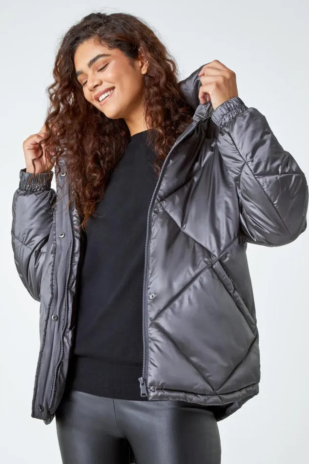 Ash Diamond Quilted Puffer Coat Women Roman Coats
