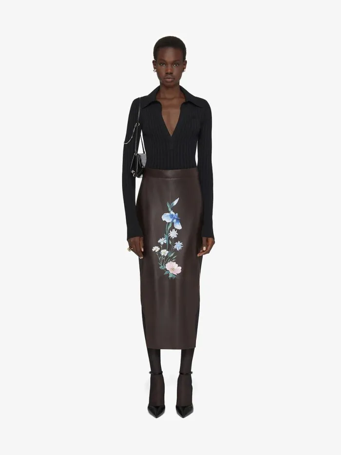 Asymmetric Printed Skirt In Leather Dark Brown Women Givenchy Skirts