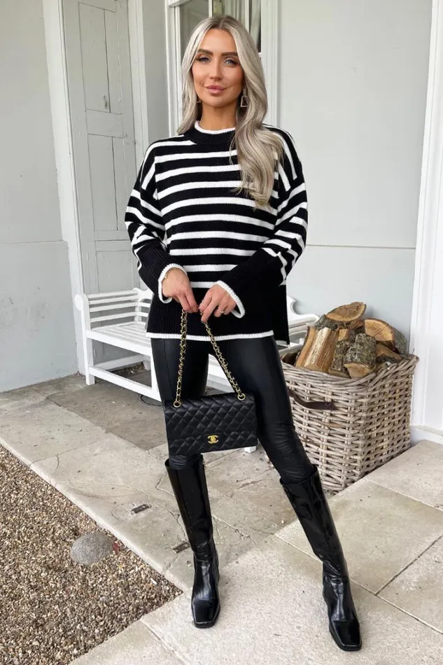 AX Paris Black And Cream Striped Block Hem Jumper Knitwear