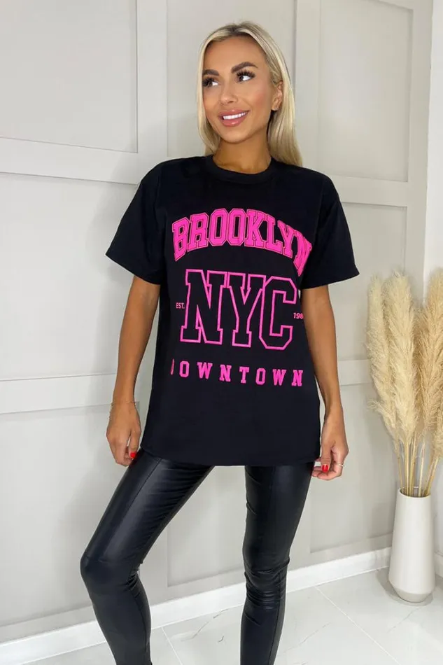 AX Paris Black Brooklyn Slogan TShirt Tops