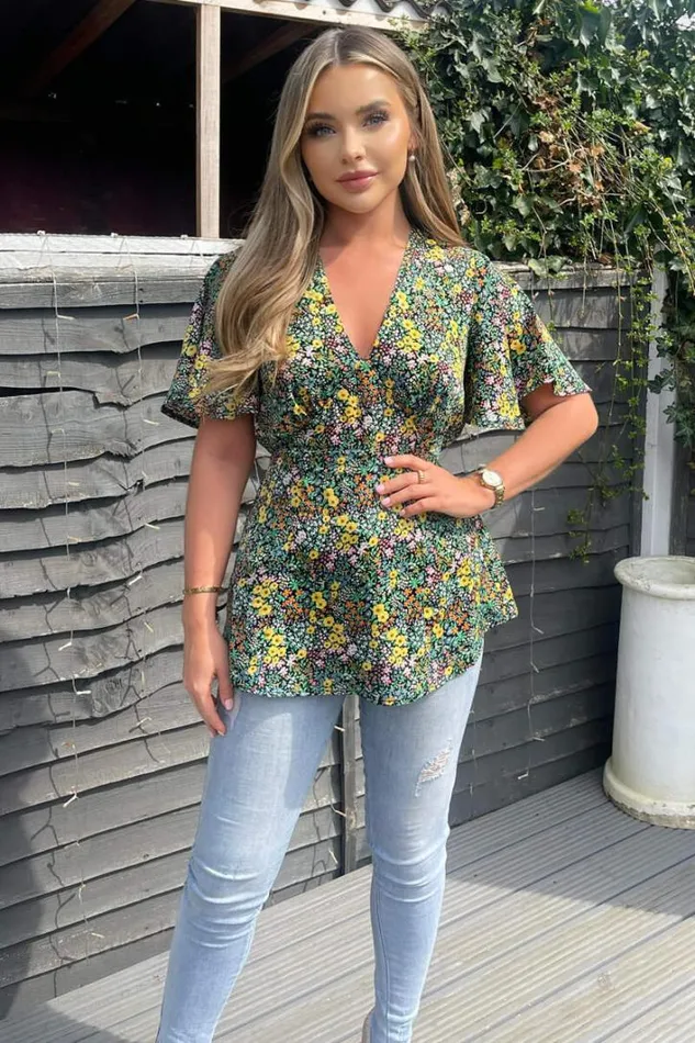 AX Paris Black Ditsy Floral Printed Short Sleeve Top Tops