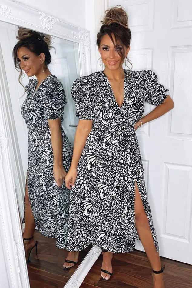 AX Paris Black Printed Split Leg Midi Dress Wedding Guest Dresses