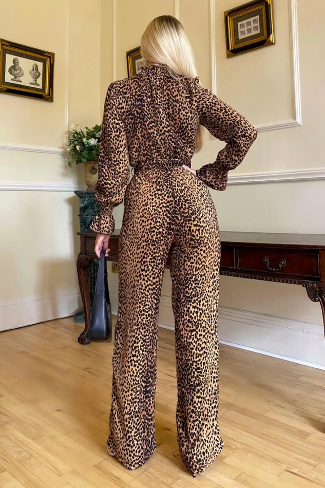 AX Paris Camel Animal Belted Frill Cuff Sleeve Jumpsuit Jumpsuits And Playsuits