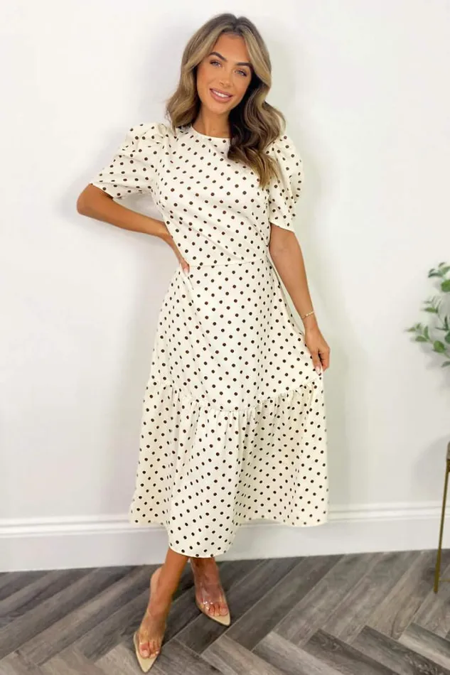 AX Paris Cream And Brown Polka Dot Midi Smock Dress Dresses