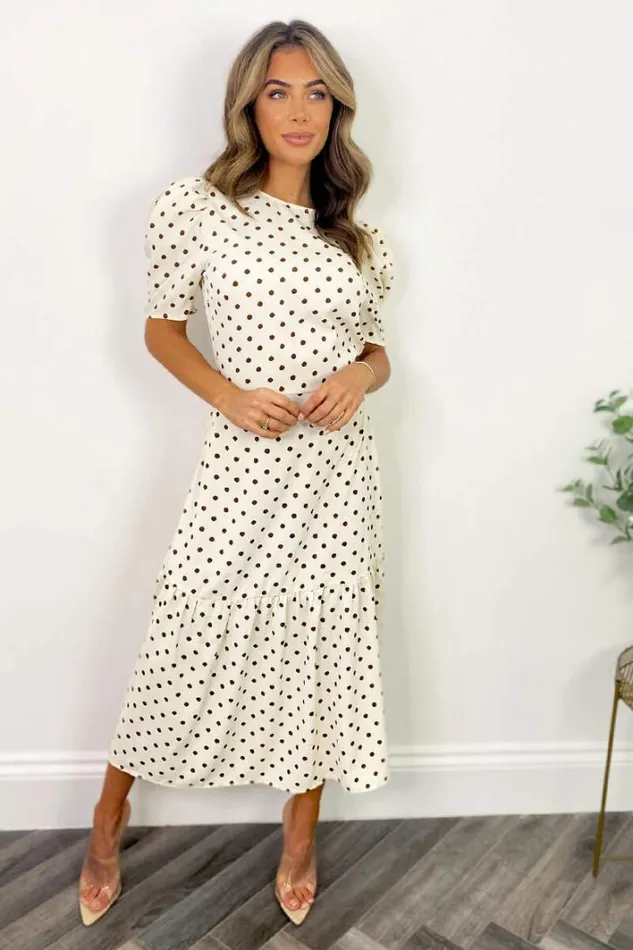 AX Paris Cream And Brown Polka Dot Midi Smock Dress Dresses