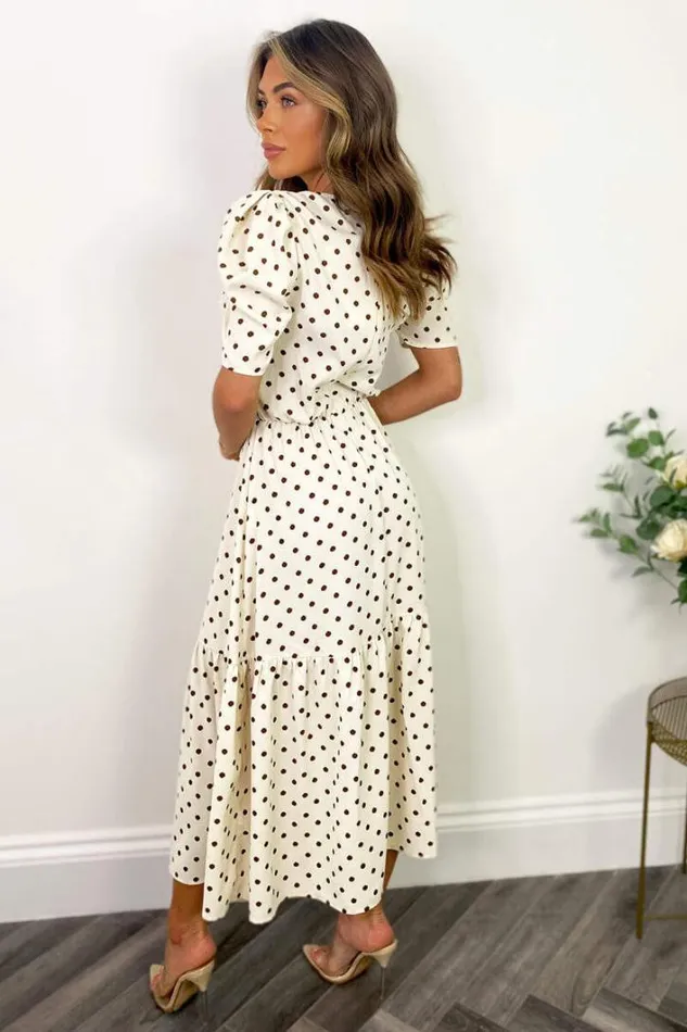 AX Paris Cream And Brown Polka Dot Midi Smock Dress Dresses