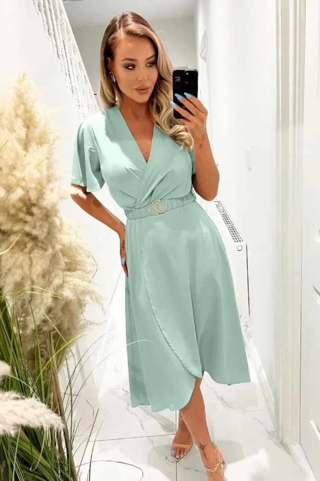 AX Paris Duck Egg Short Sleeve Belted Wrap Midi Dress Dresses