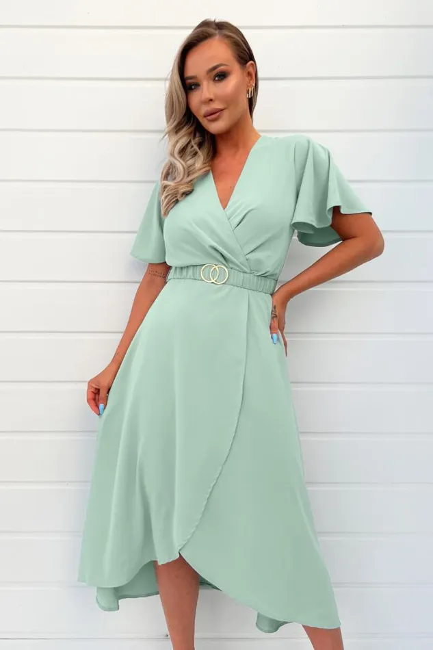 AX Paris Duck Egg Short Sleeve Belted Wrap Midi Dress Dresses