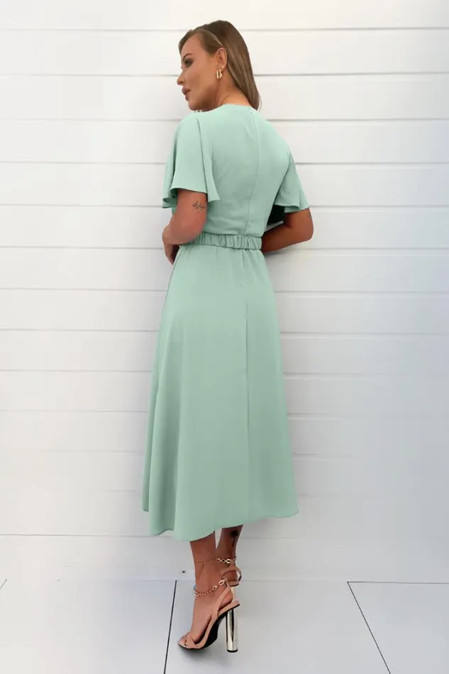 AX Paris Duck Egg Short Sleeve Belted Wrap Midi Dress Dresses