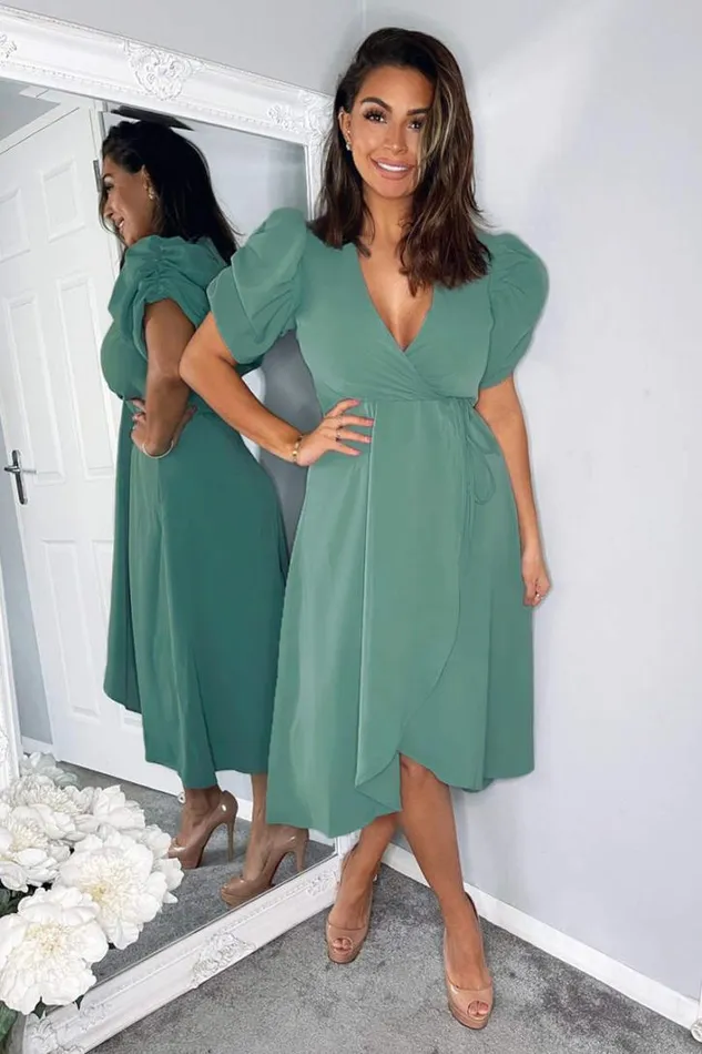 AX Paris Duck Egg Wrap Over Tie Midi Dress Dresses