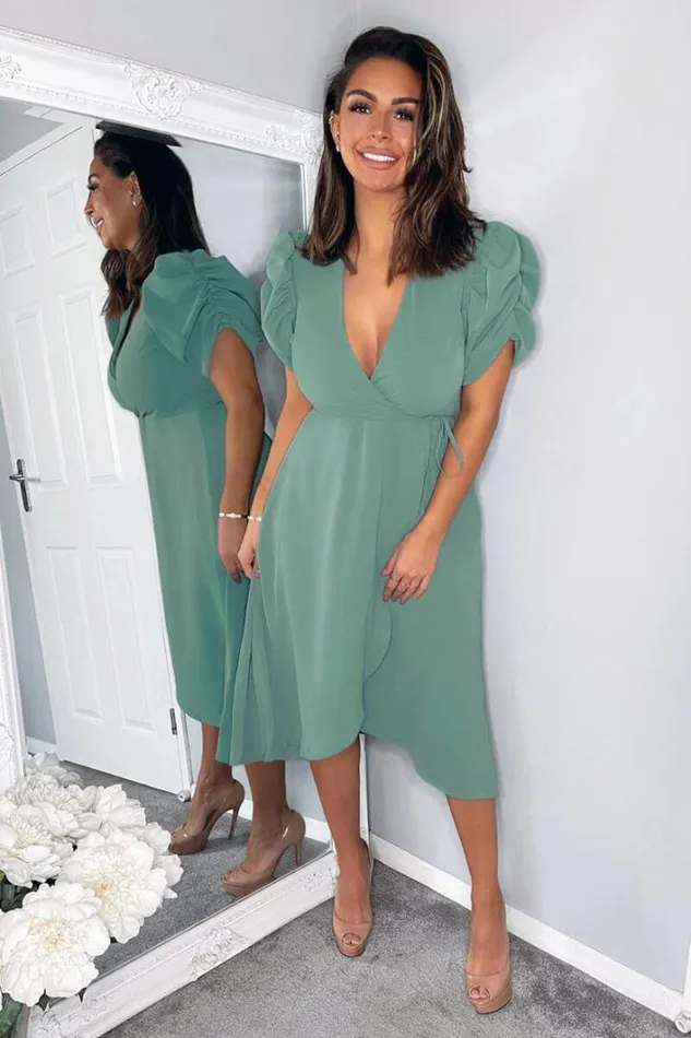 AX Paris Duck Egg Wrap Over Tie Midi Dress Dresses