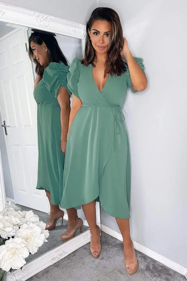 AX Paris Duck Egg Wrap Over Tie Midi Dress Dresses