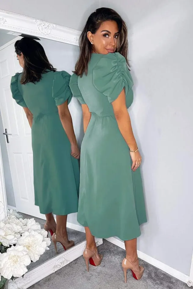 AX Paris Duck Egg Wrap Over Tie Midi Dress Dresses