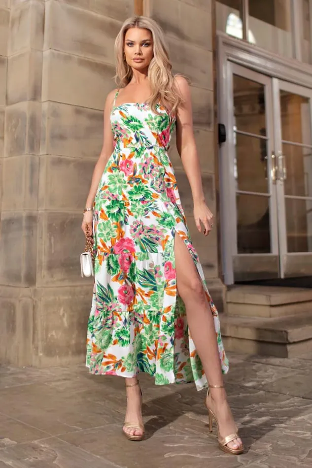 AX Paris Green Floral Print Strappy Smock Midi Dress Dresses