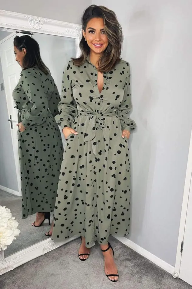 AX Paris Khaki Printed Button Up Midi Shirt Dress Dresses
