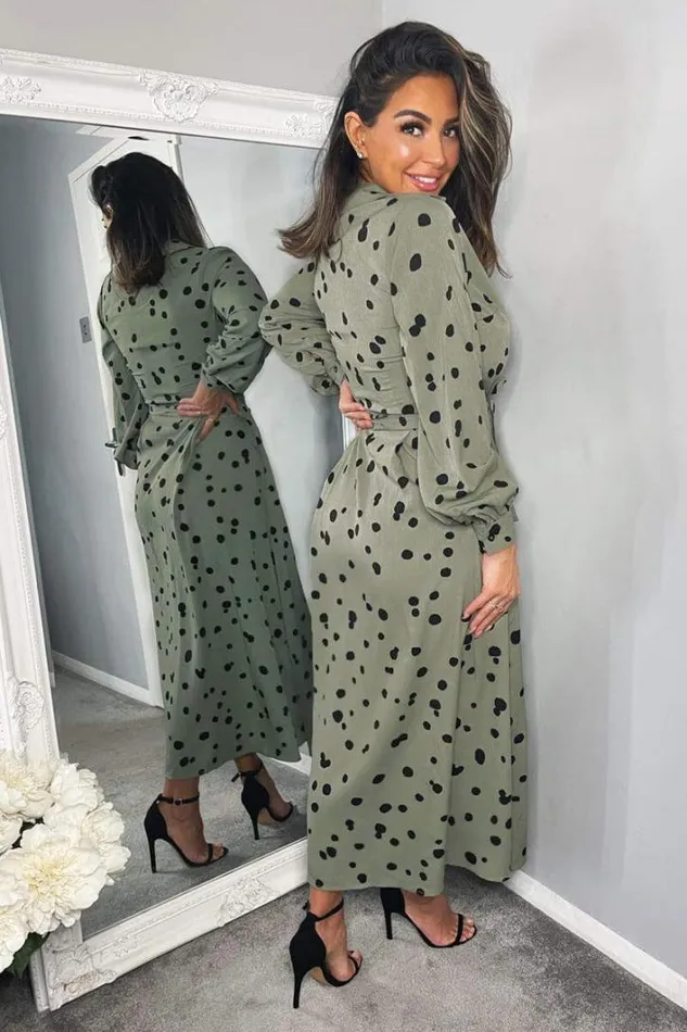 AX Paris Khaki Printed Button Up Midi Shirt Dress Dresses