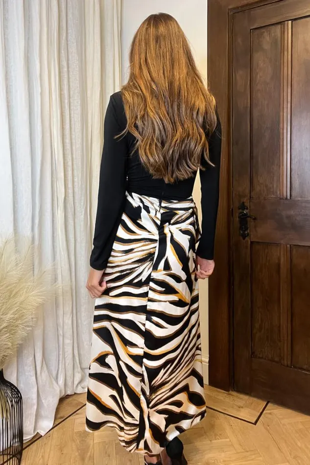 AX Paris Multi Printed 2 In 1 Long Sleeve Double Frill Split Midi Dress Dresses