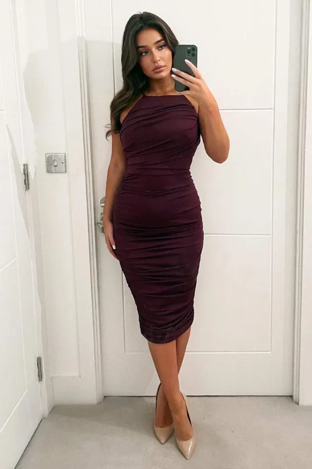 AX Paris Plum Ruched Pleated Top Midi Dress Midi Dresses