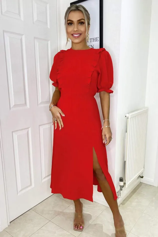 AX Paris Red Ruffle Split Leg Midi Dress Dresses
