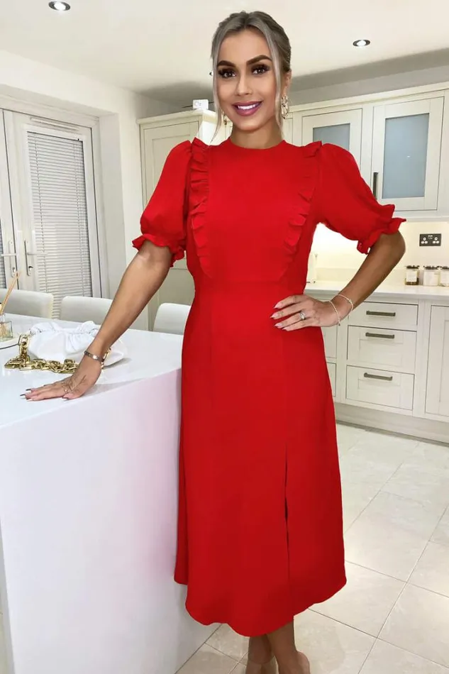 AX Paris Red Ruffle Split Leg Midi Dress Dresses