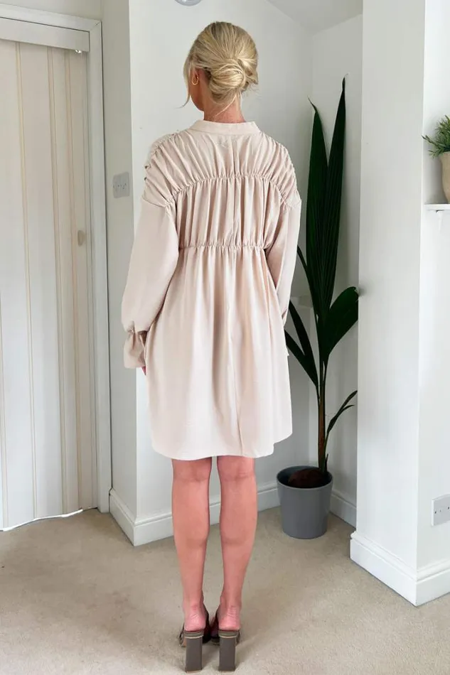 AX Paris Stone Long Sleeve Gathered Detail Button Front Dress Dresses