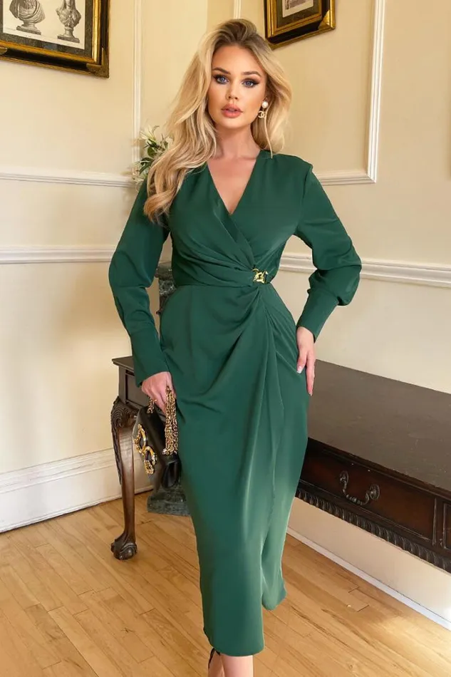 AX Paris Teal Wrap Gold Buckle Midi Dress Dresses