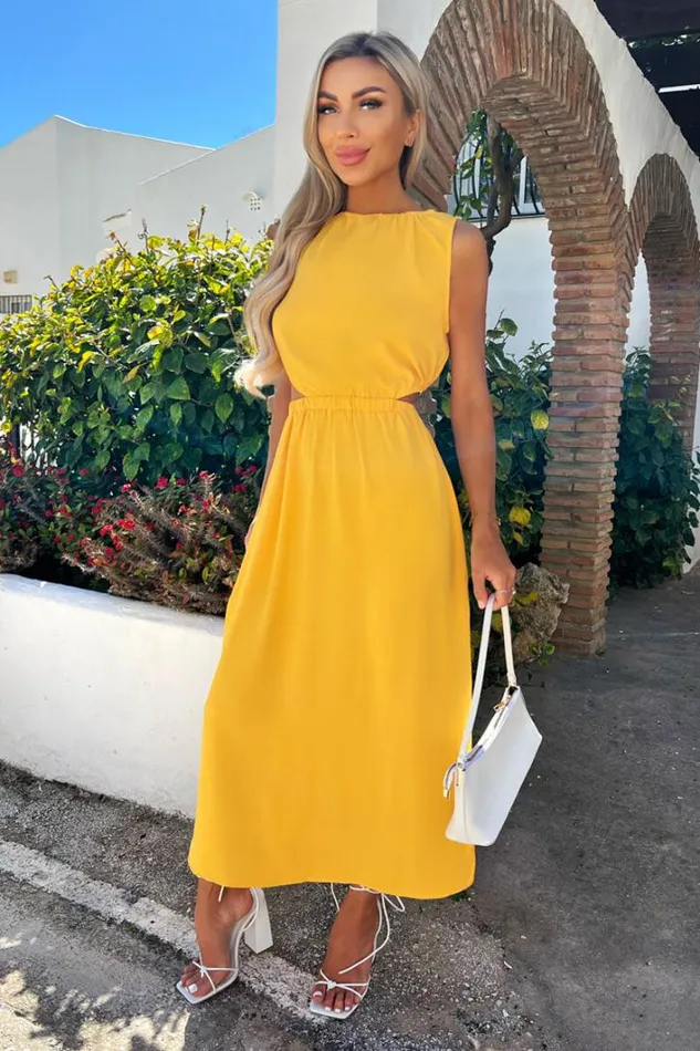 AX Paris Yellow Cut Out Midi Dress Dresses