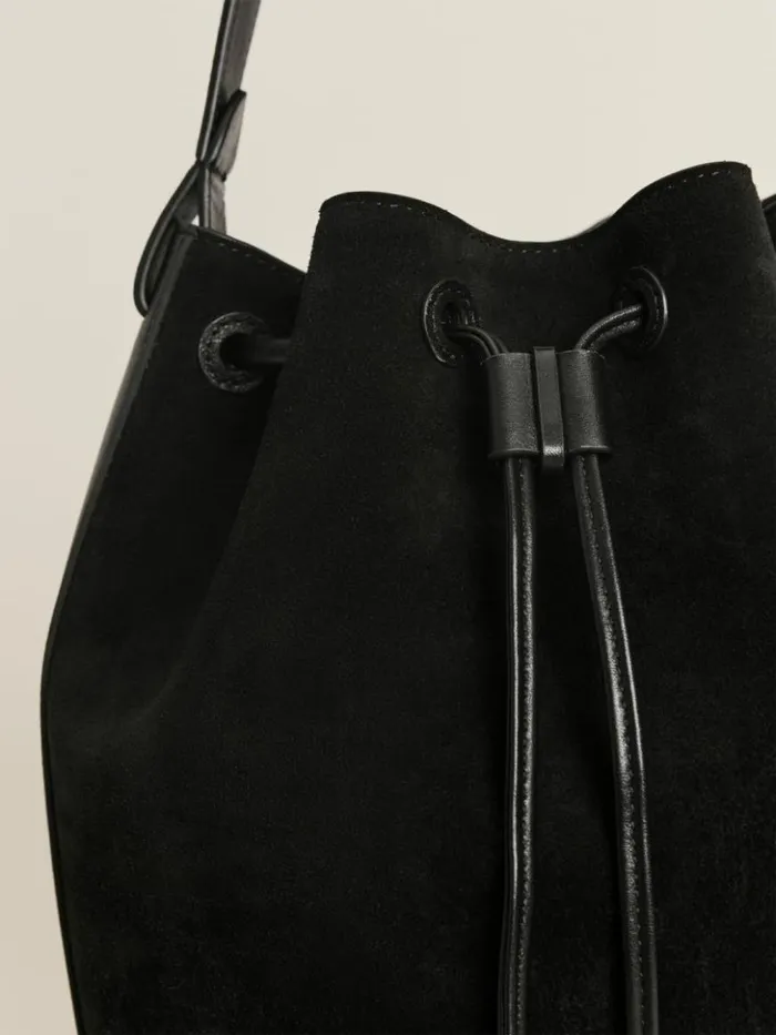 Bags The Reformation Medium Ornellia Bucket Bag Black Suede