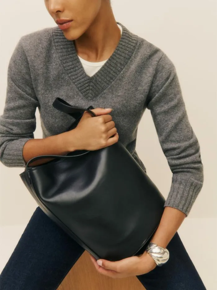 Bags The Reformation Seleena Bucket Bag Black Leather