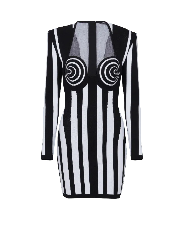 Balmain Dresses Women Striped Knit Dress Black