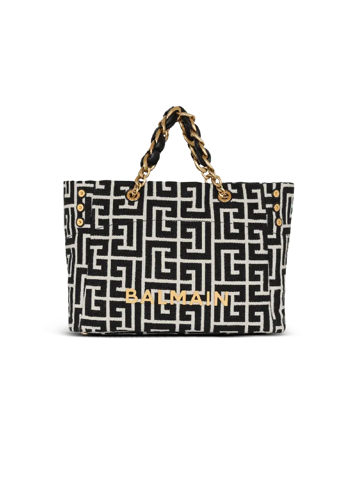 Balmain Handbags Women 1945 Soft Tote Bag In Jacquard Fabric With Monogram Black Balmain Handbags Women 1945 Soft Tote Bag In Jacquard Fabric With Monogram Black