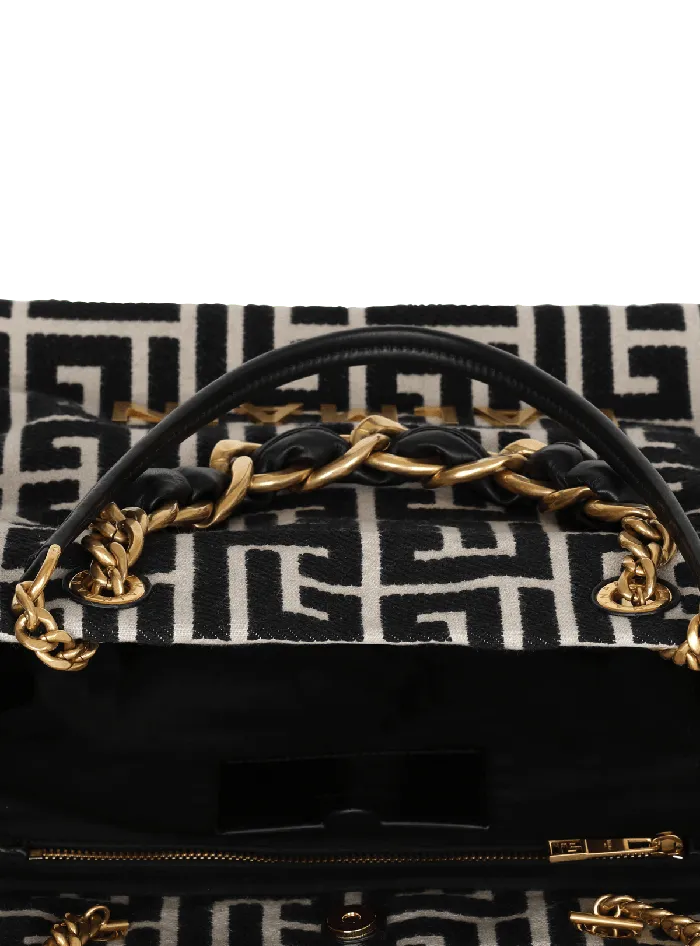 Balmain Handbags Women 1945 Soft Tote Bag In Jacquard Fabric With Monogram Black