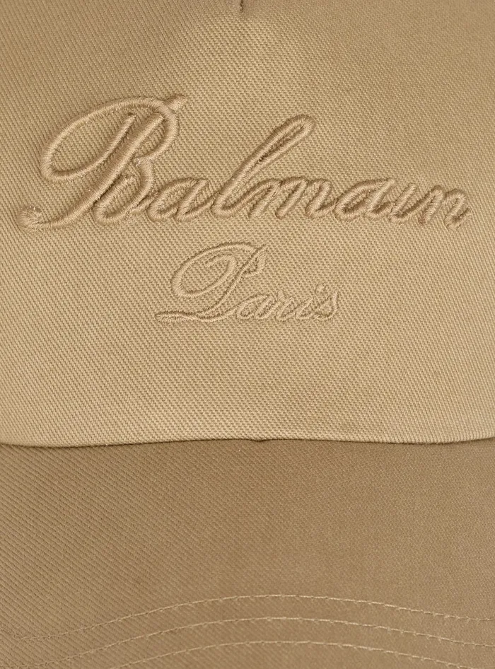 Balmain Hats And Caps Men Cotton Cap With Signature Embroidery Beige