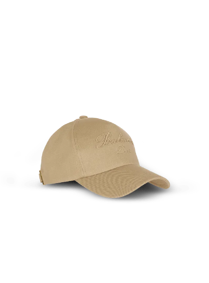 Balmain Hats And Caps Men Cotton Cap With Signature Embroidery Beige