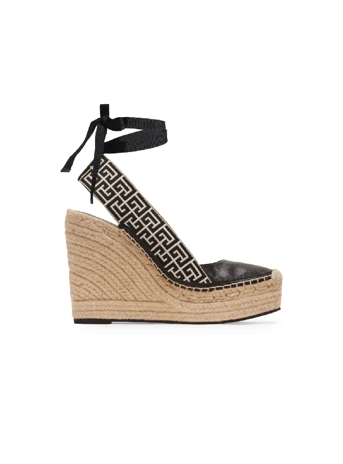 Balmain High Heels and Pumps Women Alex Monogram Jacquard And Leather Espadrilles Black